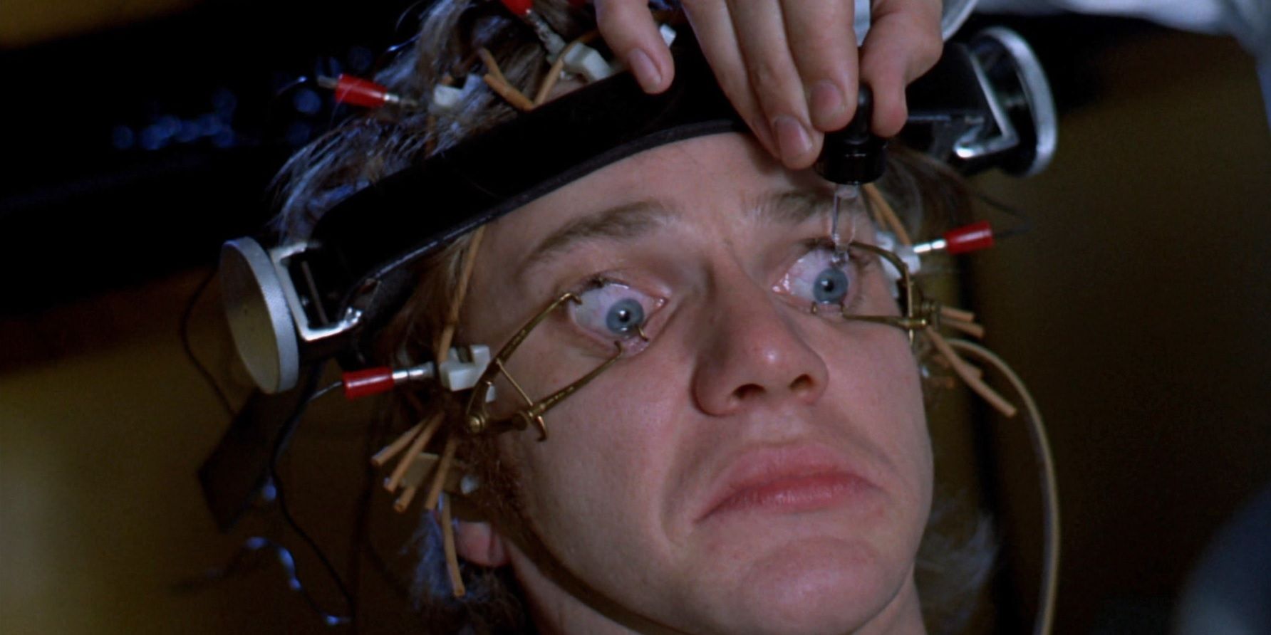 14 Movie Villain Oscars Clockwork Orange Malcolm McDowell with his eyes forced open