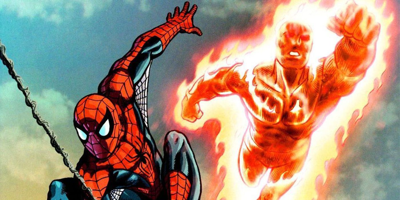 The Human Torch and Spider-Man fight Morbius
