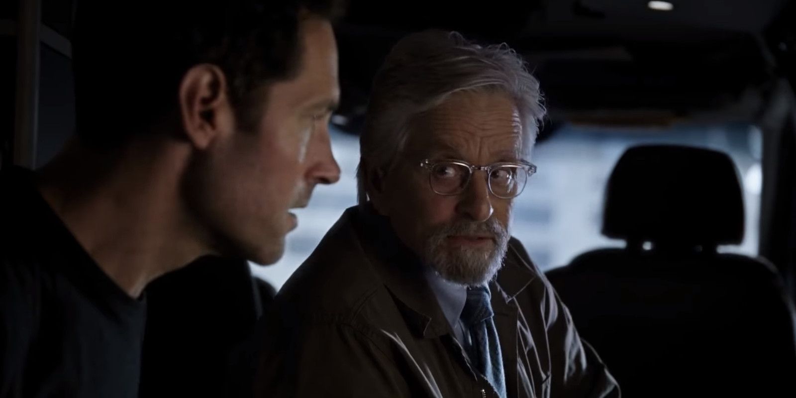 Ant Man and the Wasp Scott Lang Looks at Hank Pym