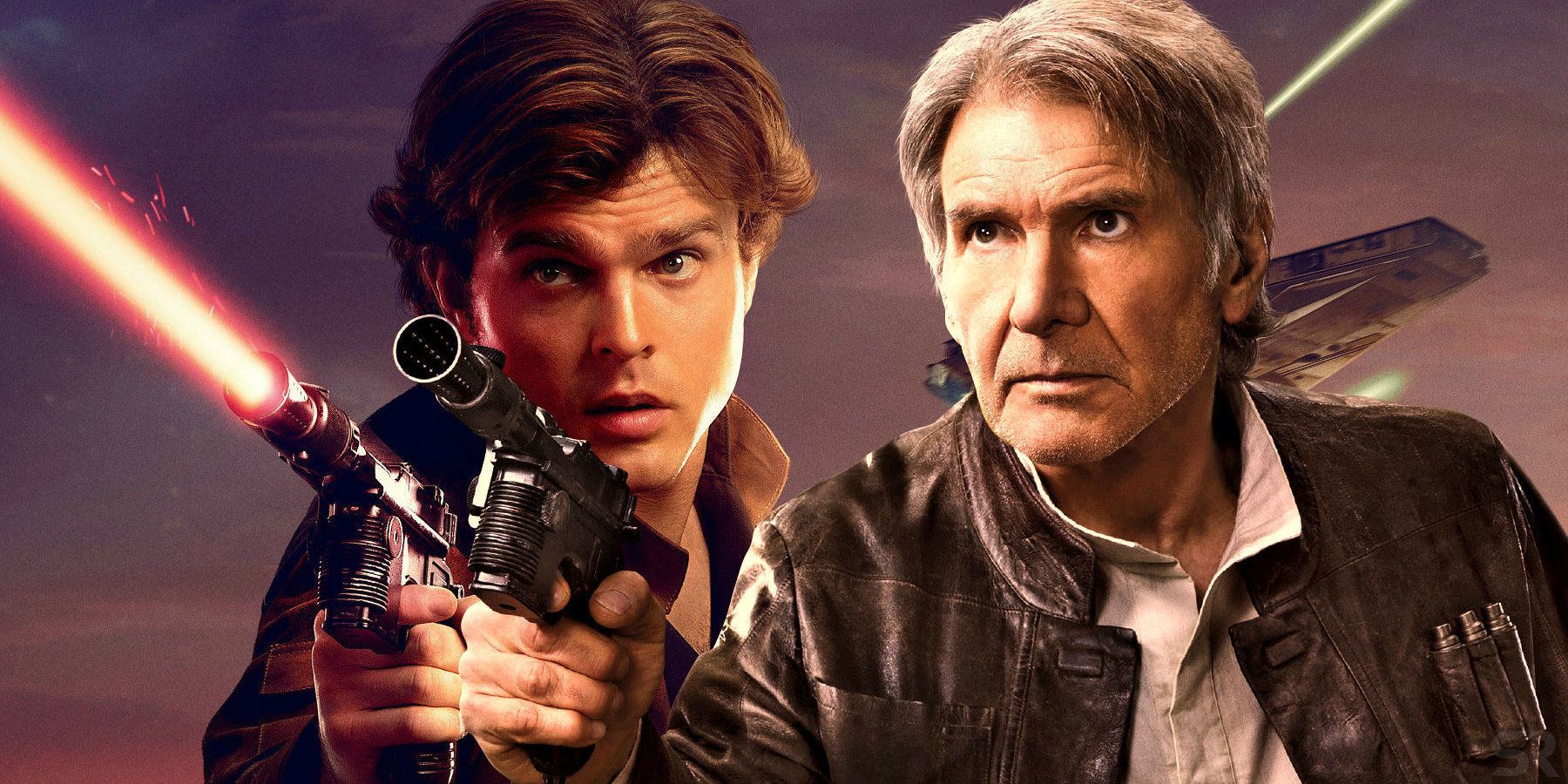 Alden Ehrenreich and Harrison Ford as Han Solo