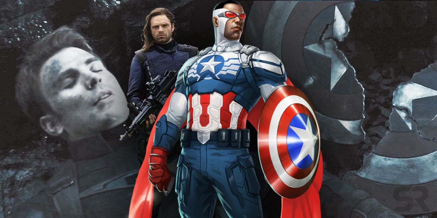 Falcon in his superhero gear shoulder to shoulder with the previous Captain America