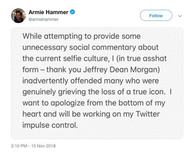 Armie Hammer Stan Lee tweet