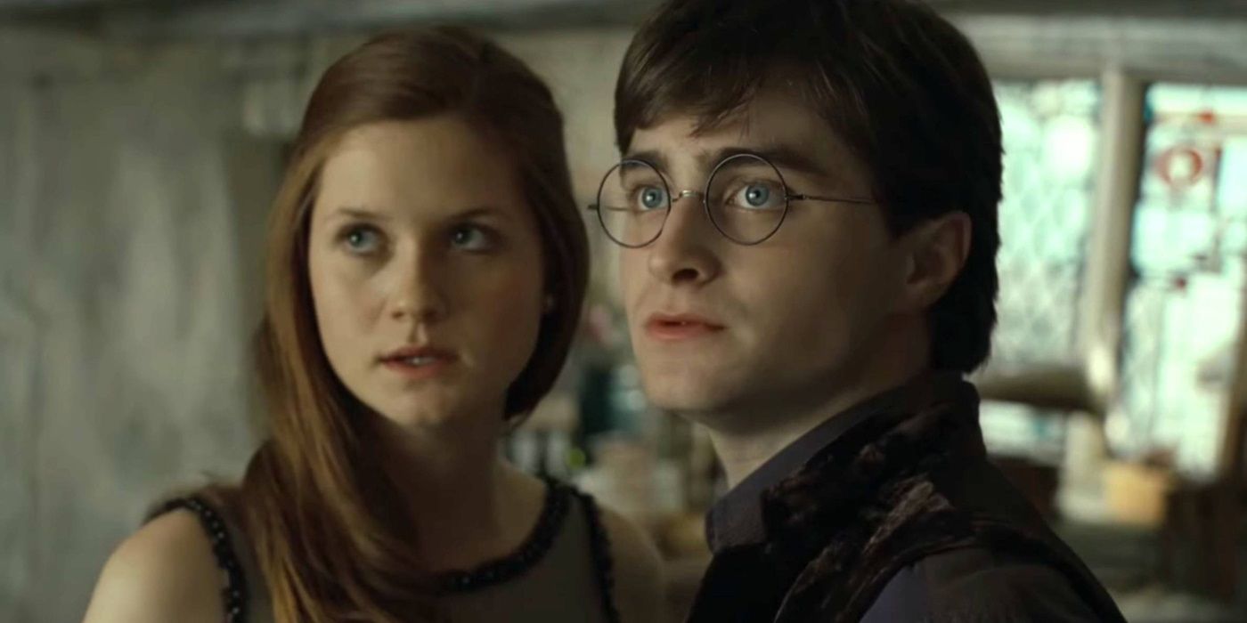 Ginny Weasley standing with Harry Potter