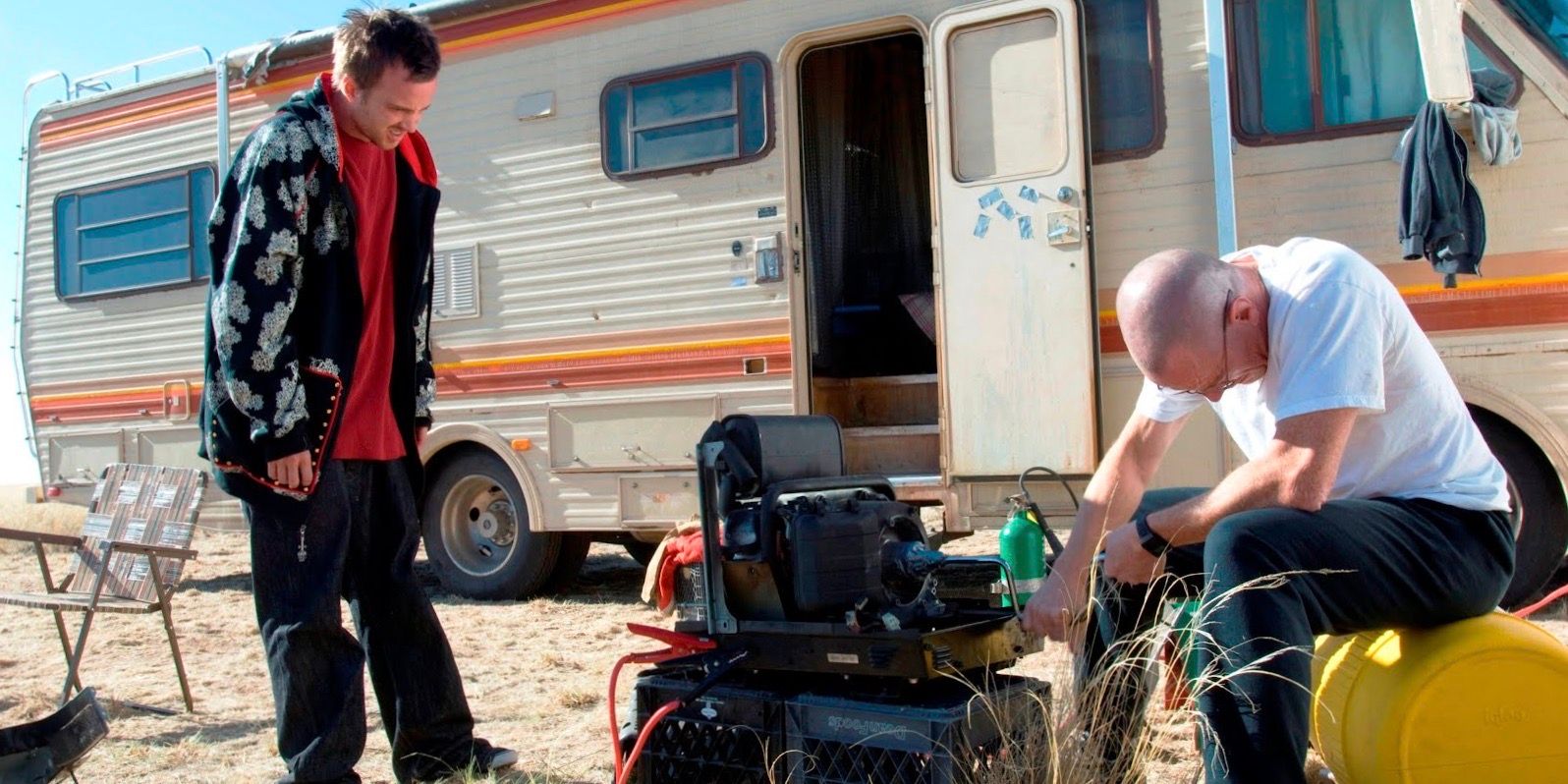 Bryan Cranston as Walter White and Aaron Paul as Jesse Pinkman in Breaking Bad
