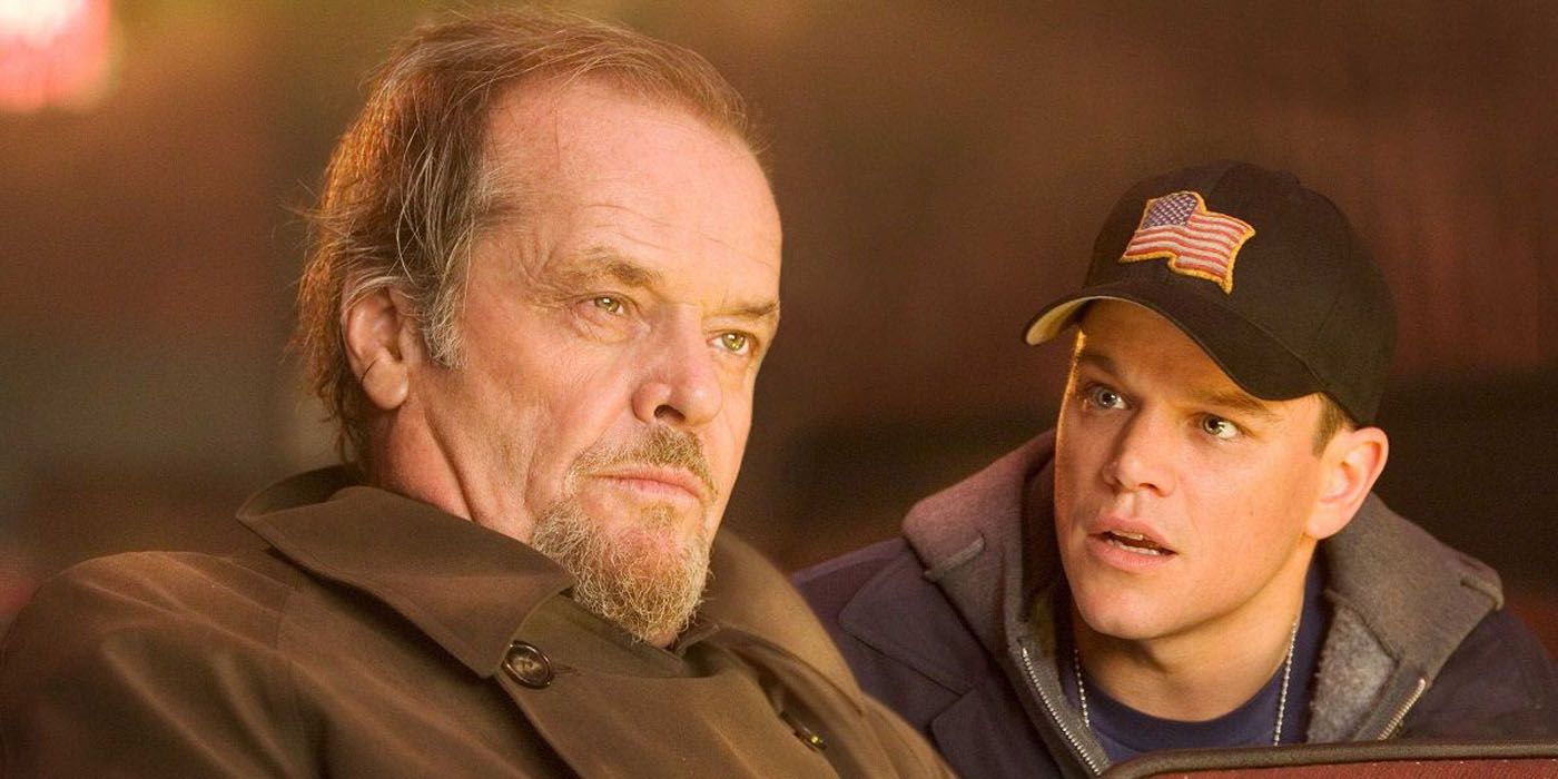 Jack Nicholson and Matt Damon talking in the Oscar nominated The Departed