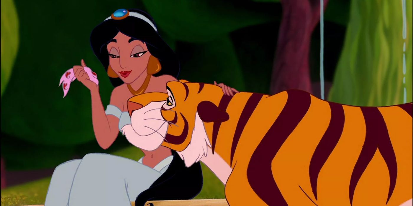 Jasmine sits with Rajah in Aladdin