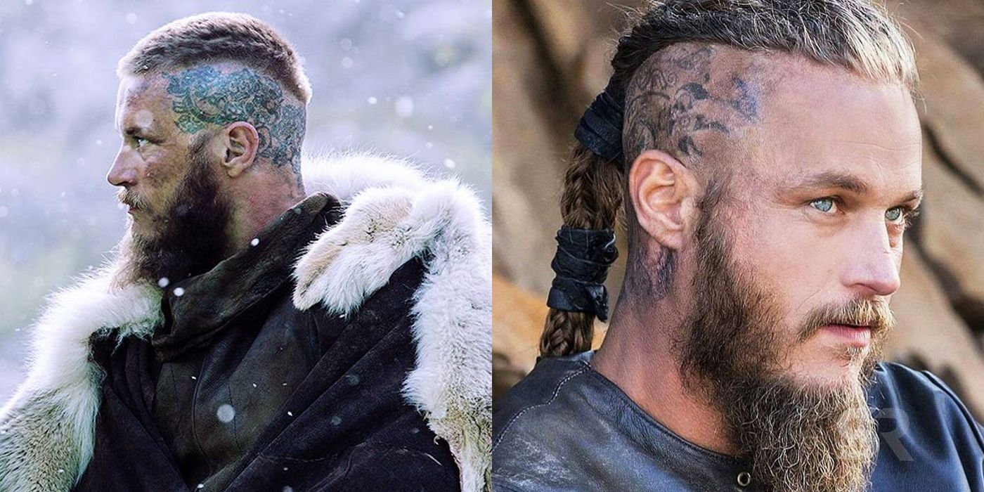 Ragnar Lothbrok’s head tattoos went from relatively small and simple, to co...