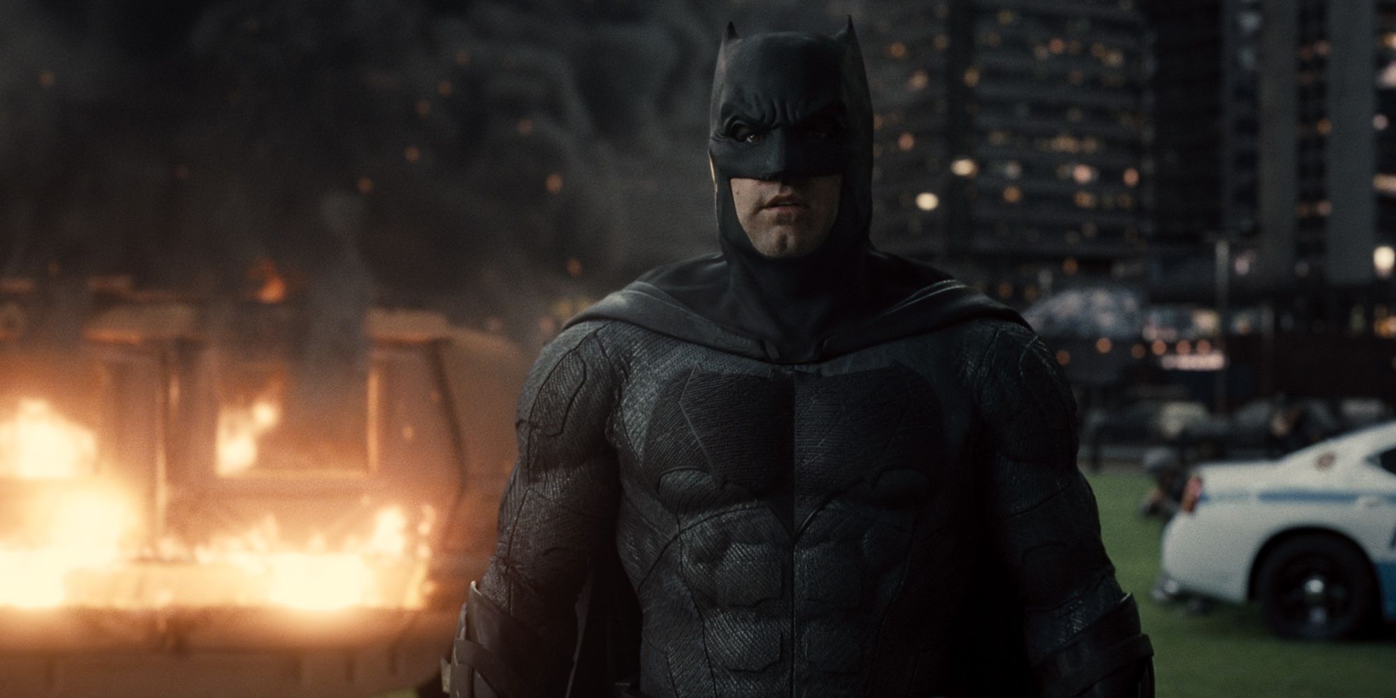 Ben Afflecks Batman approaching a rogue Superman in Zack Snyders Justice League