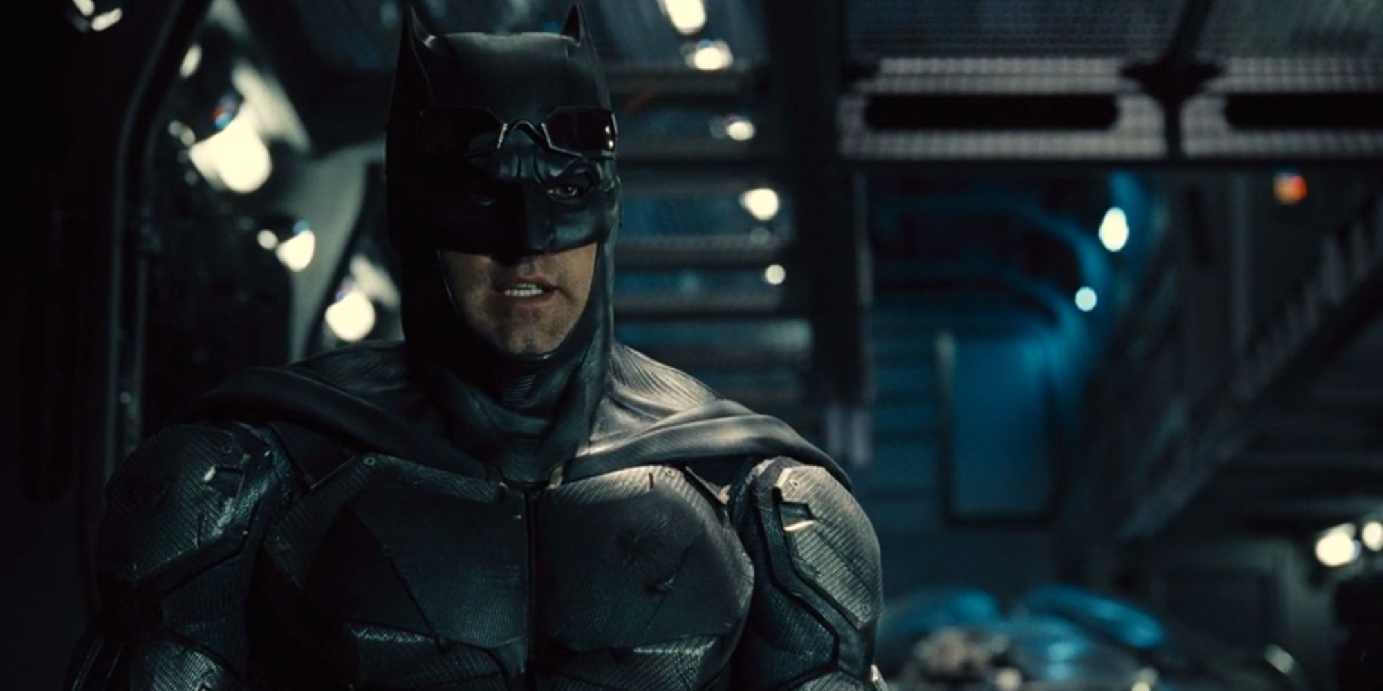 Ben Afflecks Batman in the Tactical Batsuit inside the Flying Fox in Zack Snyders Justice League