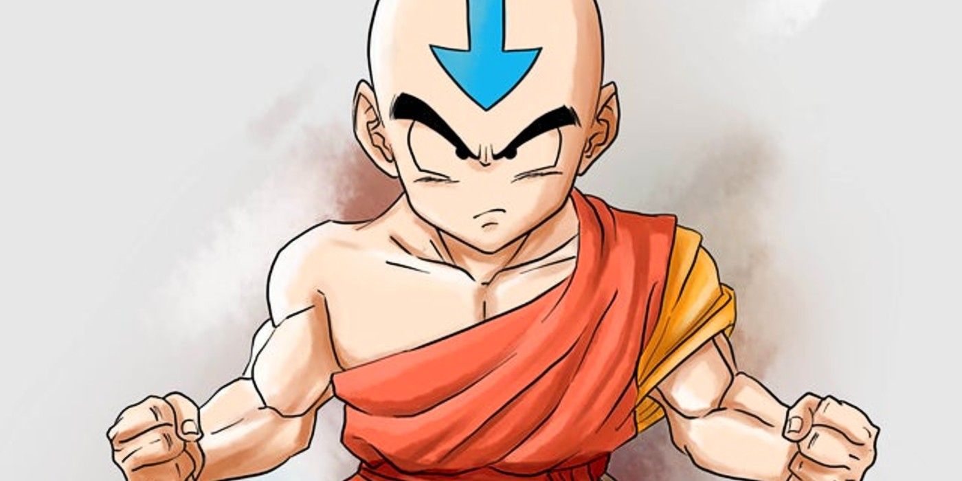 Krillin from the anime, Dragon Ball, swaps his look for that of Aang from t...