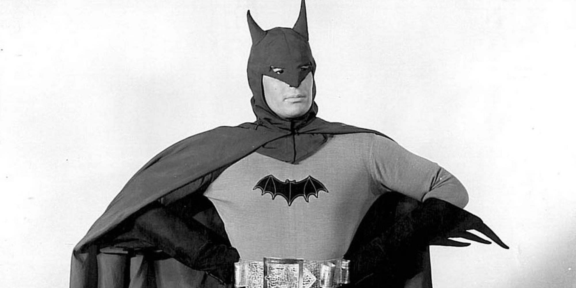 Lewis Wilson as Batman posing heroically in the 1943 serials