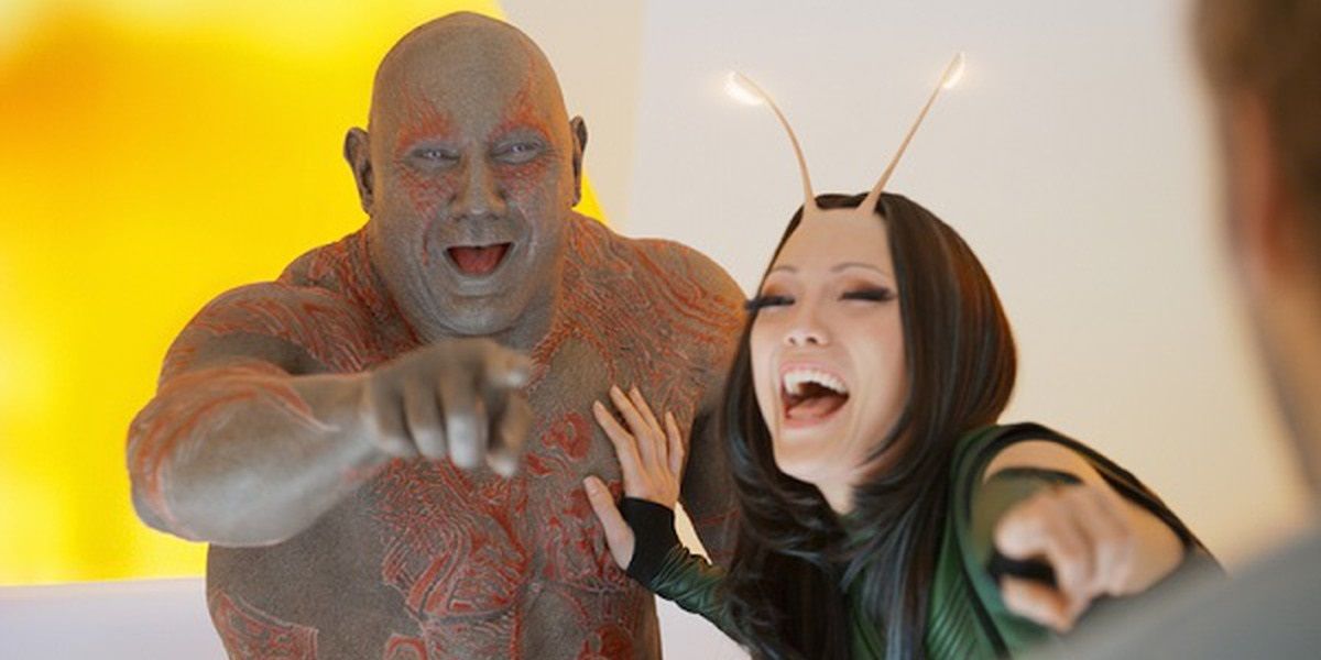 Guardians of the Galaxy Vol 2 Drax and Mantis laughing