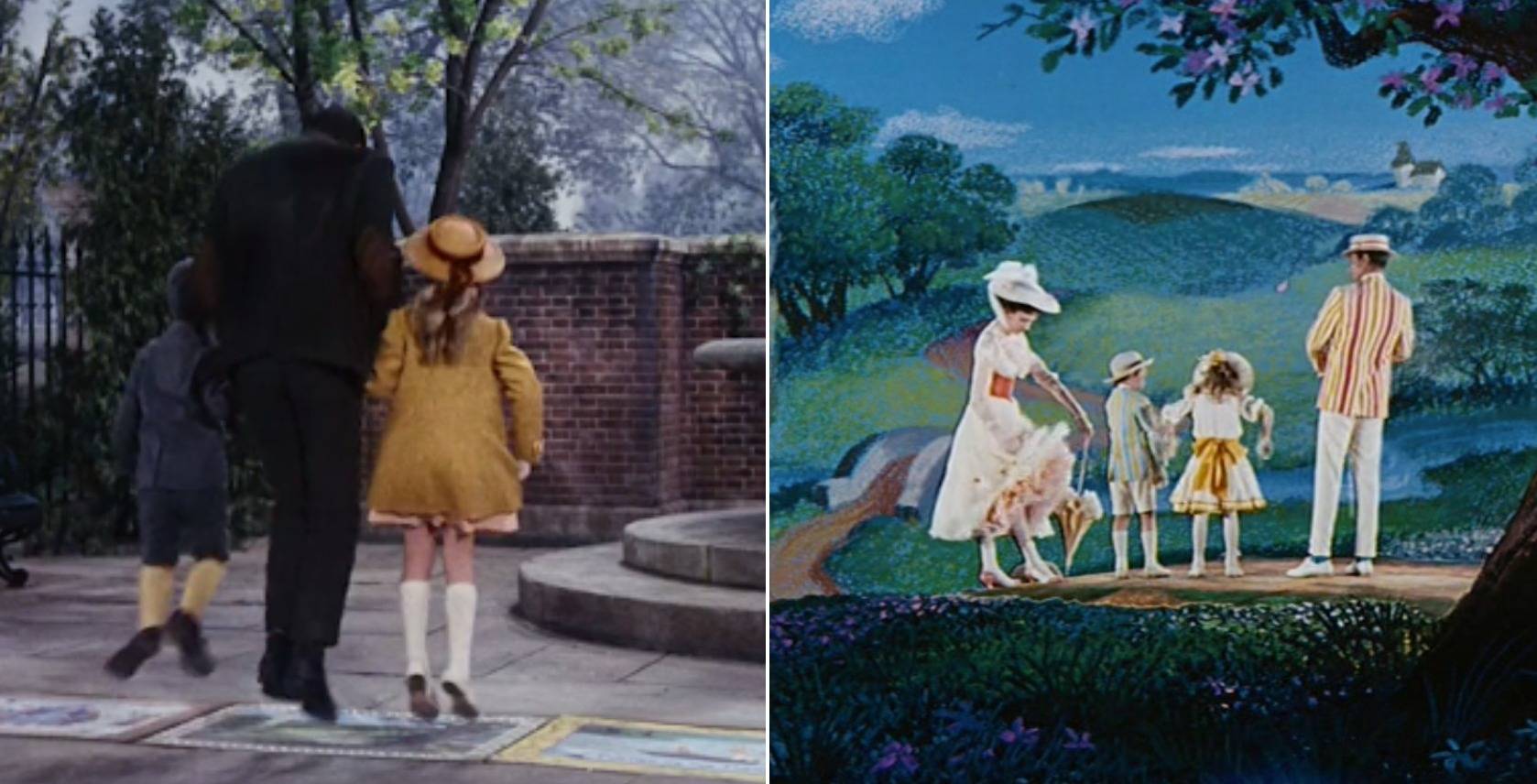 Mary Poppins (Julie Andrews) und Bert (Dick Van Dyke) mit den Banks-Kindern in "Mary Poppins" 