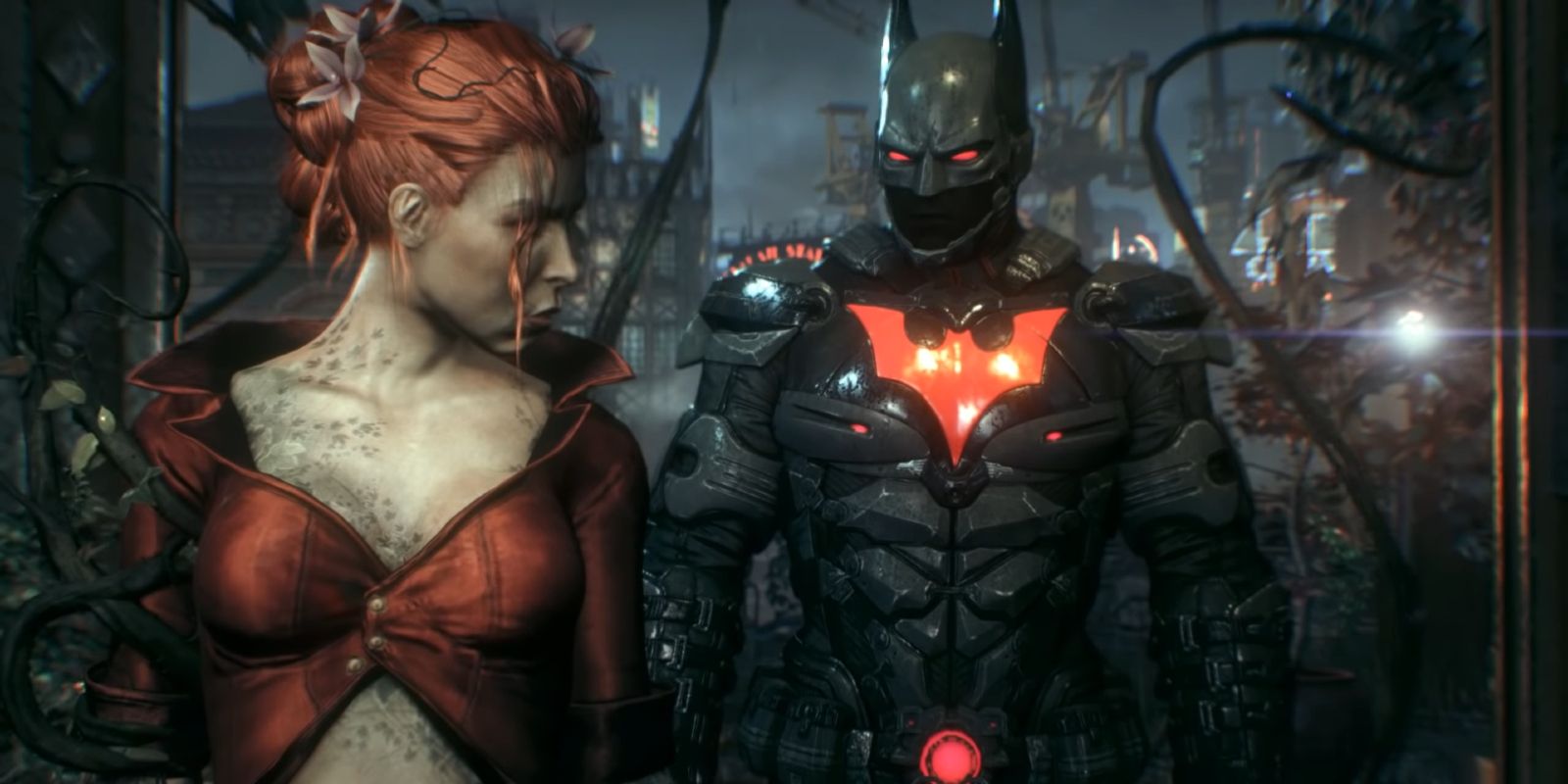 Batman Confronting Poison Ivy In Batman Beyond Skin Batman Arkham Knight
