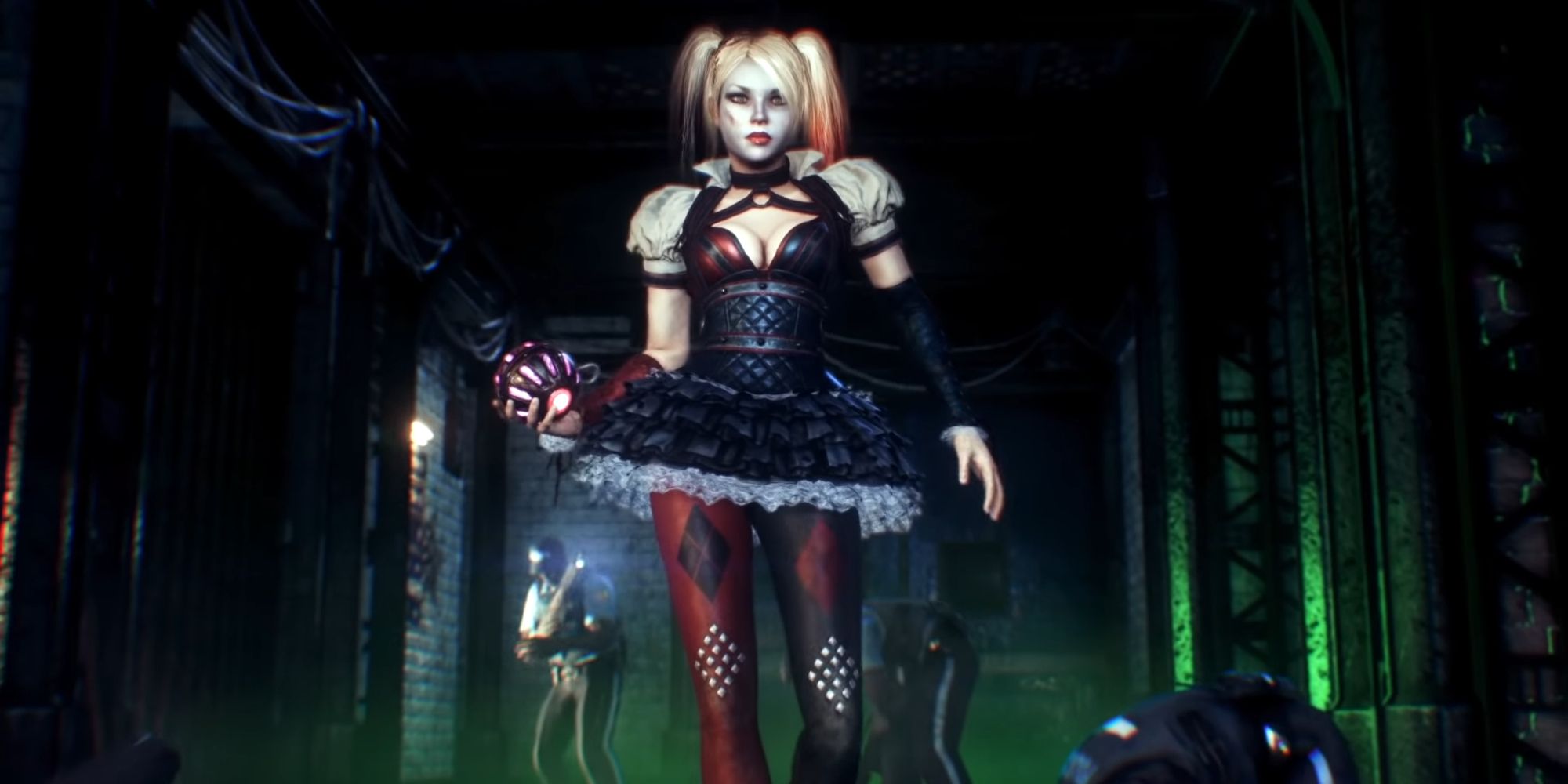 Harley Quinn marching through the Bludhaven Police Department in Batman Arkham Knight