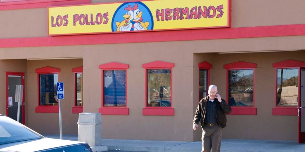 Walts car parked outside Los Pollos Hermanos in Breaking Bad