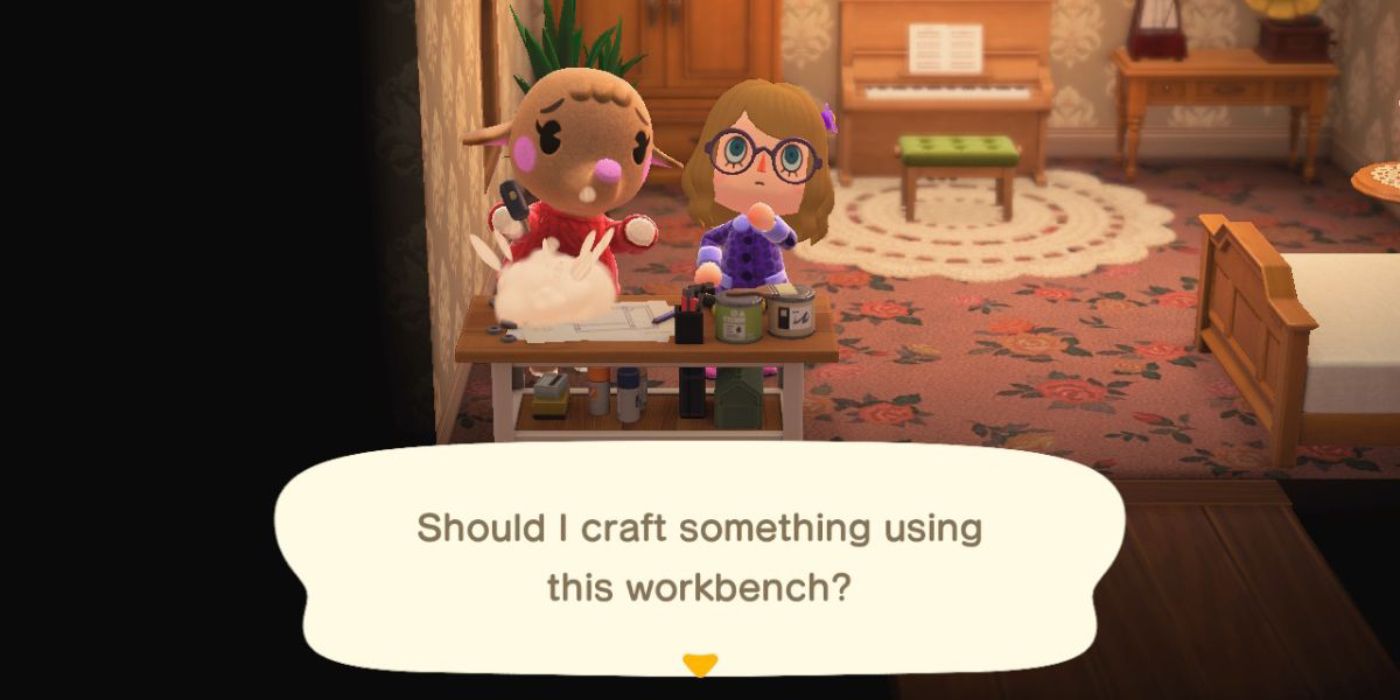 A player crafts a DIY recipe alongside a villager in Animal Crossing New Horizons