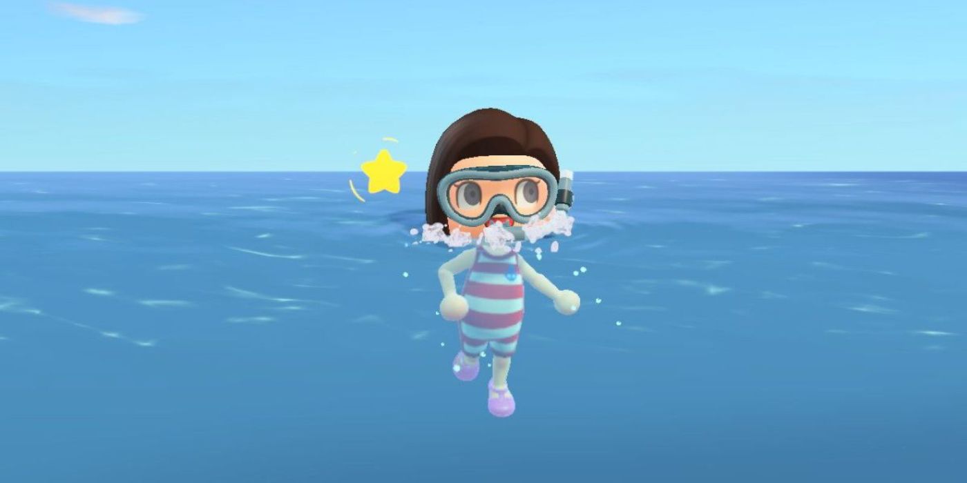 A player dances in the ocean in Animal Crossing New Horizons