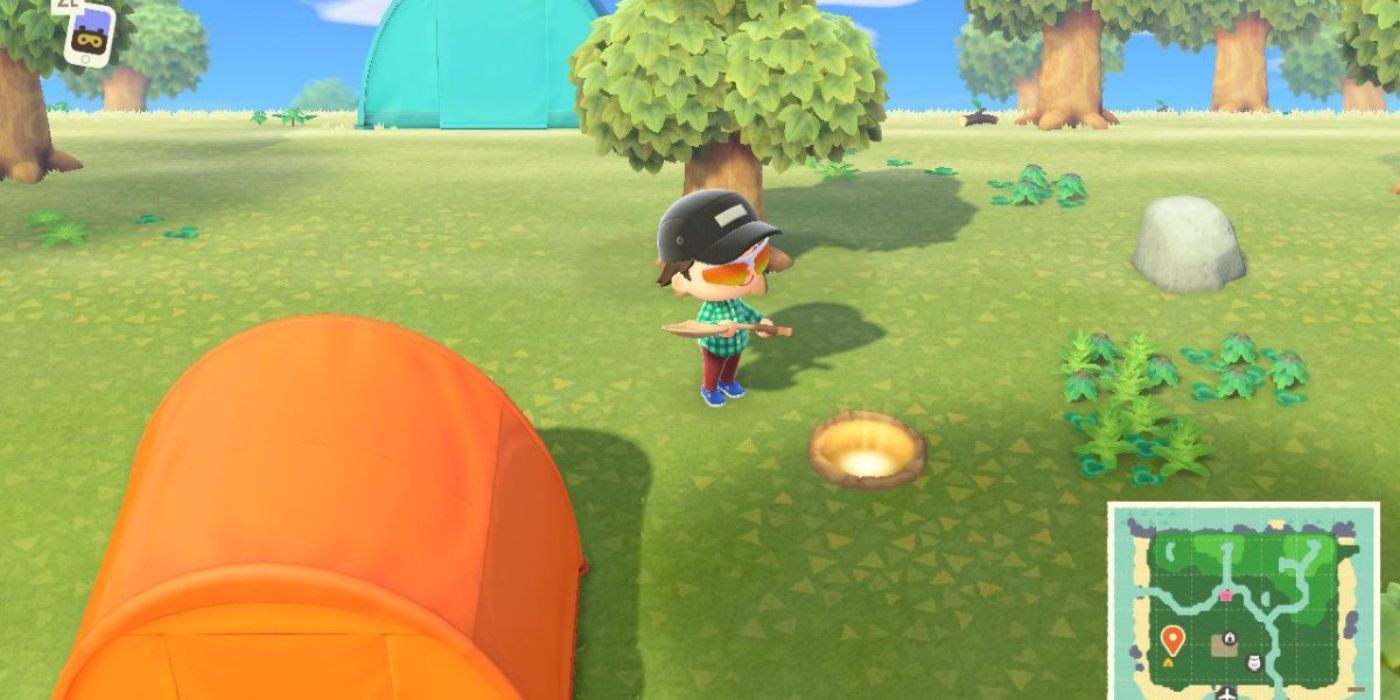 A player digs a hole full of Bells in Animal Crossing New Horizons