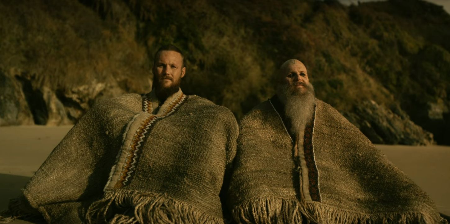 Floki and Ubbe talk on the beach in Vikings