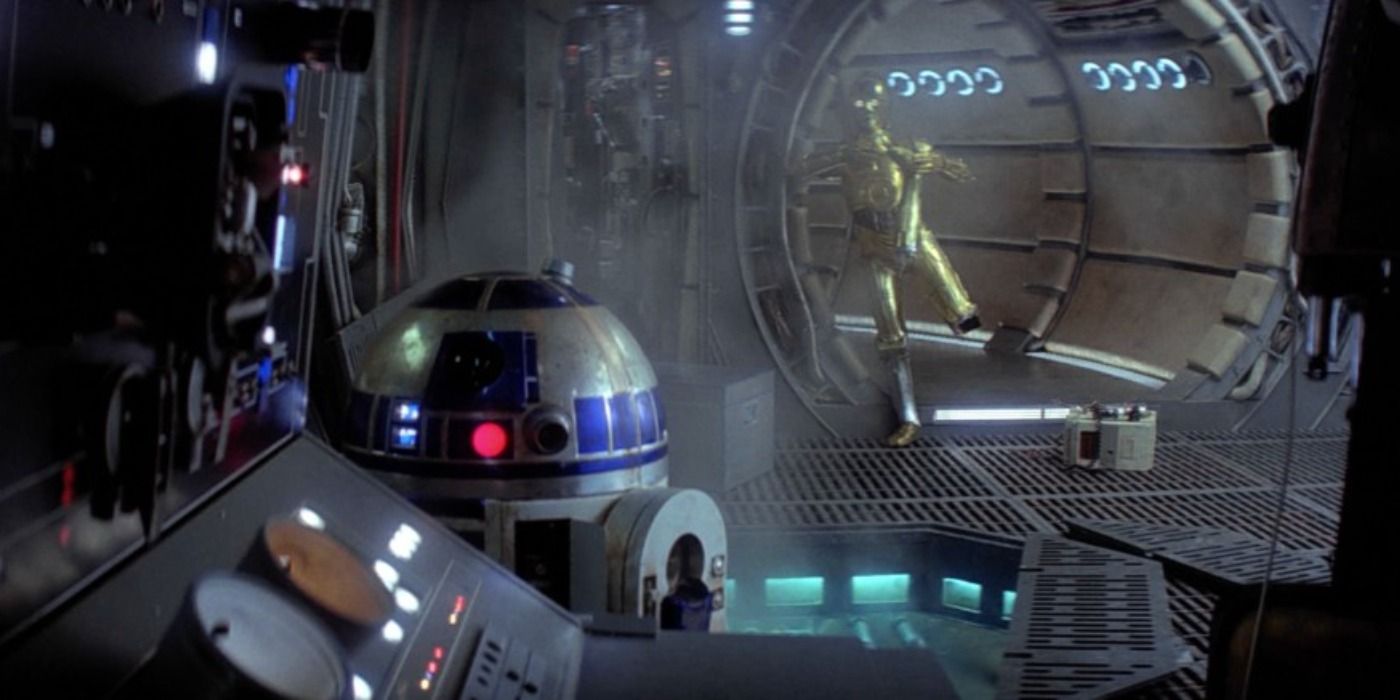 R2 D2 Fixes the millennium Falcons hyperdrive to escape Cloud City in the Empire Strikes Back