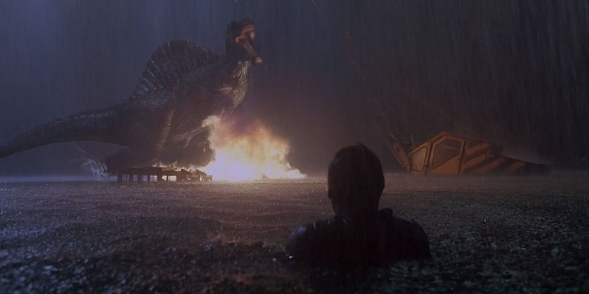 Alan Grant setting the Spinosaurus on fire in Jurassic Park III