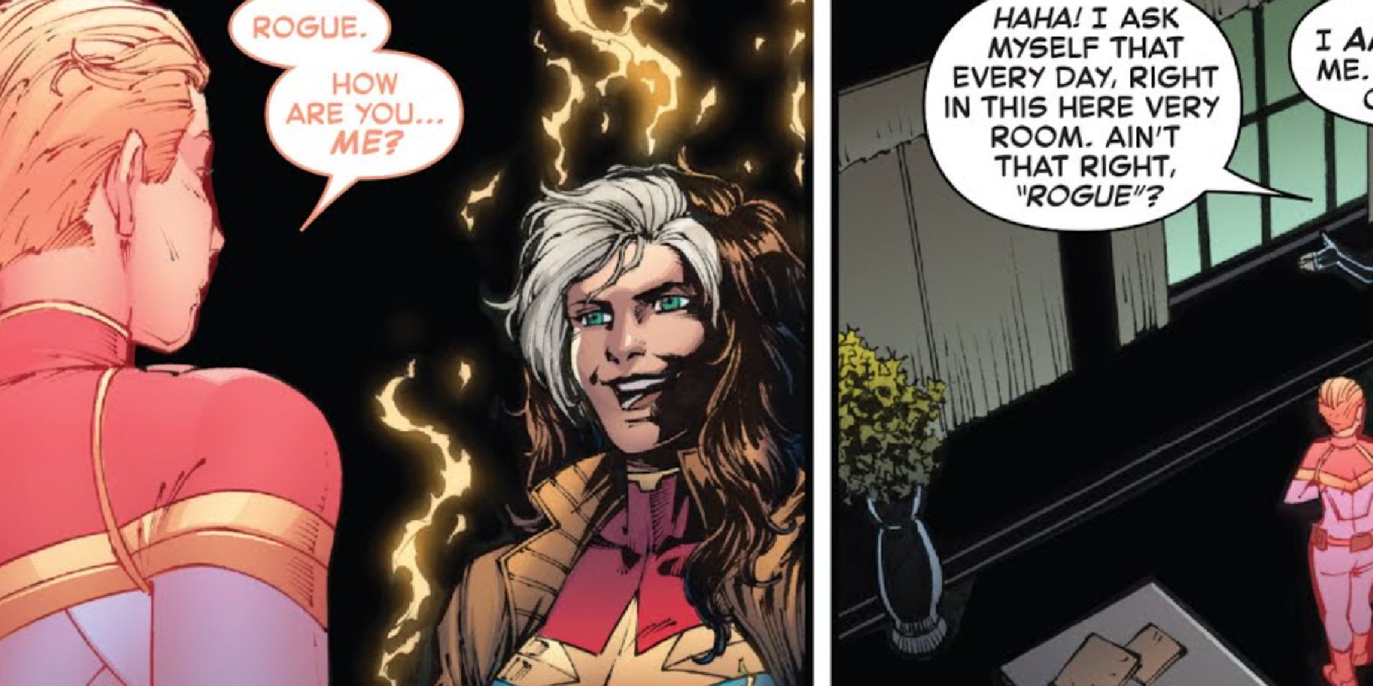 Carol Danvers meets a Rogue Captain Marvel in Marvel Comics.