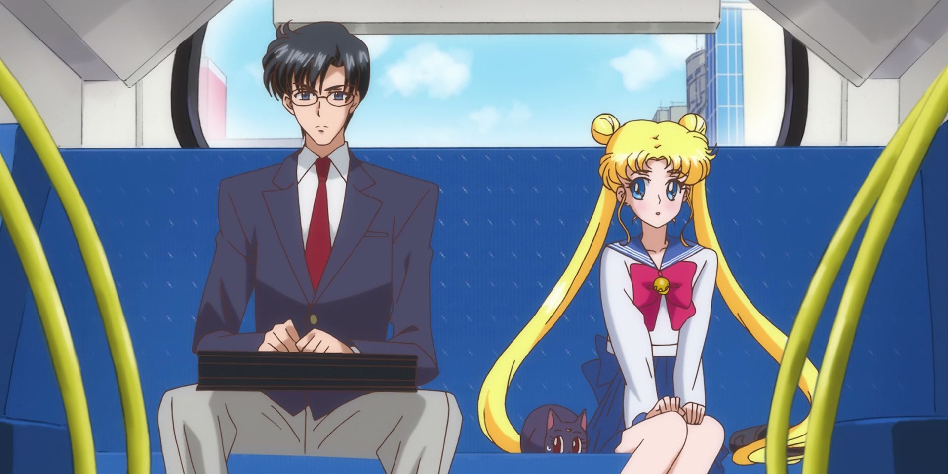 Usagi Luna and Mamoru on a bus in Sailor Moon Crystal act 3