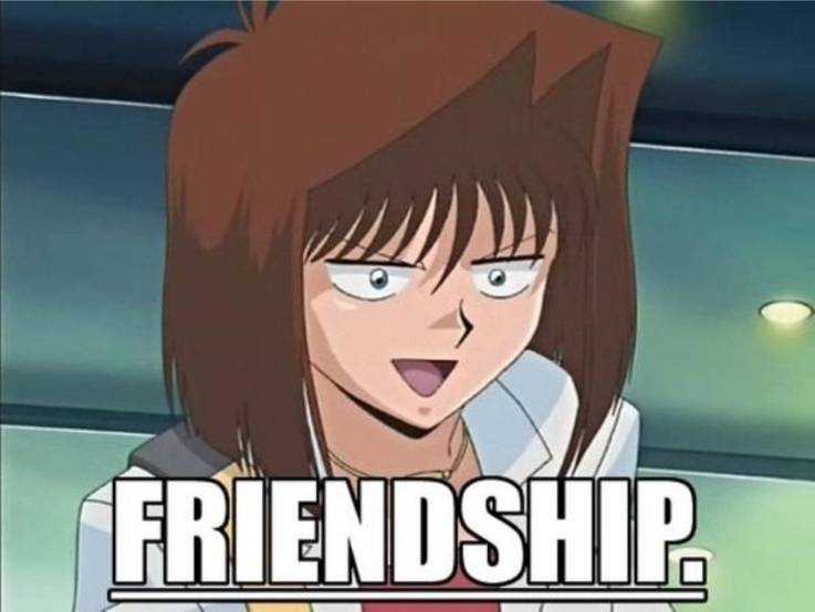 Yugioh A meme showing Tea with a bizarre expression and the word FRIENDSHIP