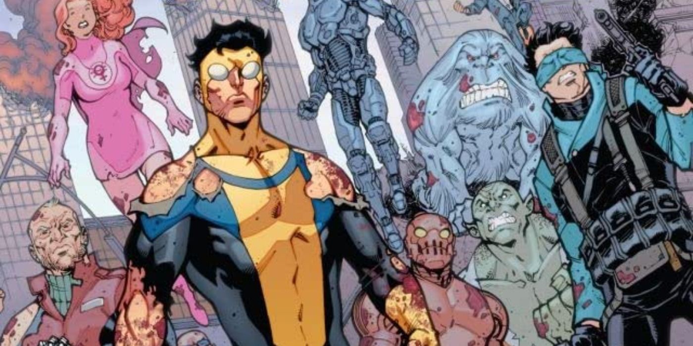 Invincible assembled with Atom Eve and other heroes from Invincible Universe comic