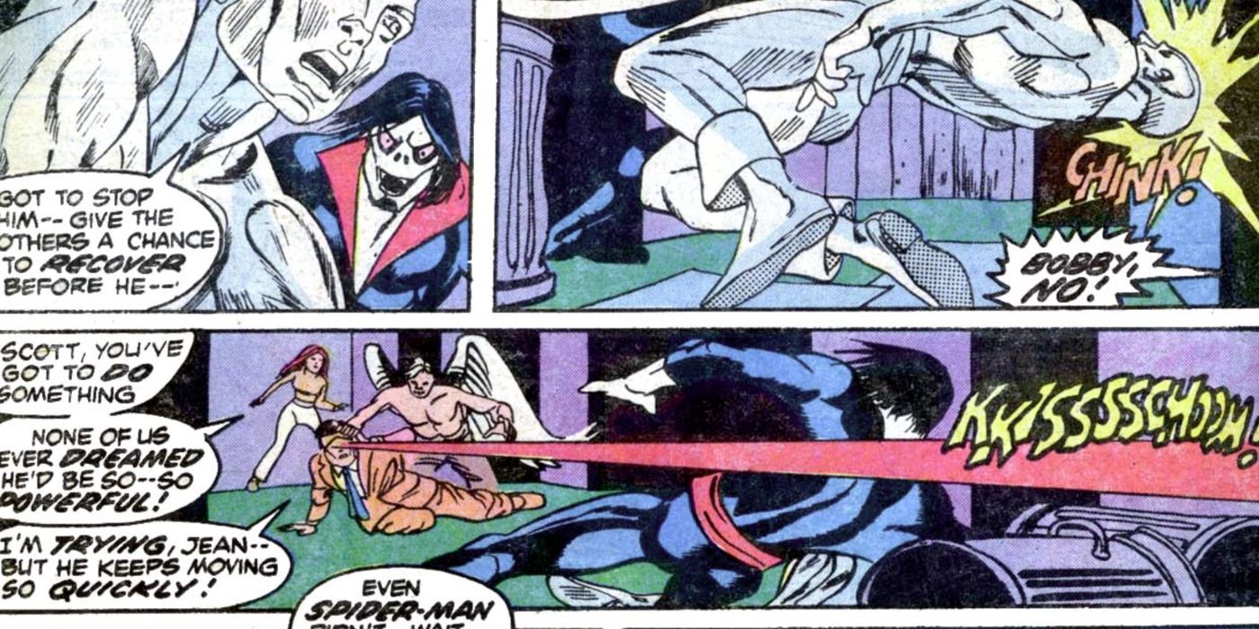 Morbius fights the X Men in Marvel Comics.
