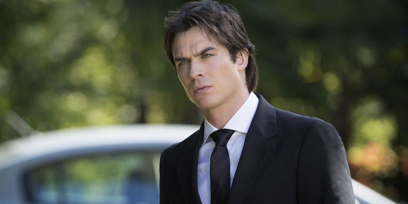 Damon Salvatore in a suit in Vampire Diaries