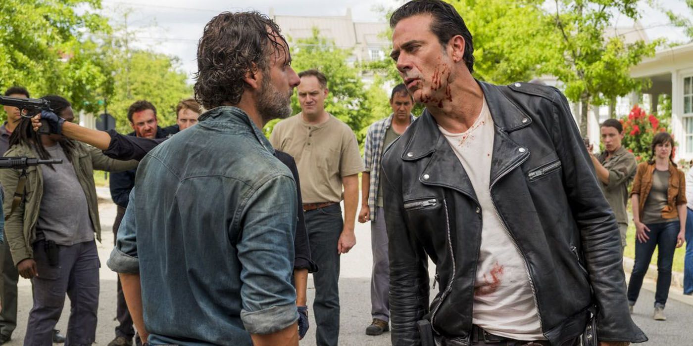 Negan confronting Rick in Walking Dead Season 7