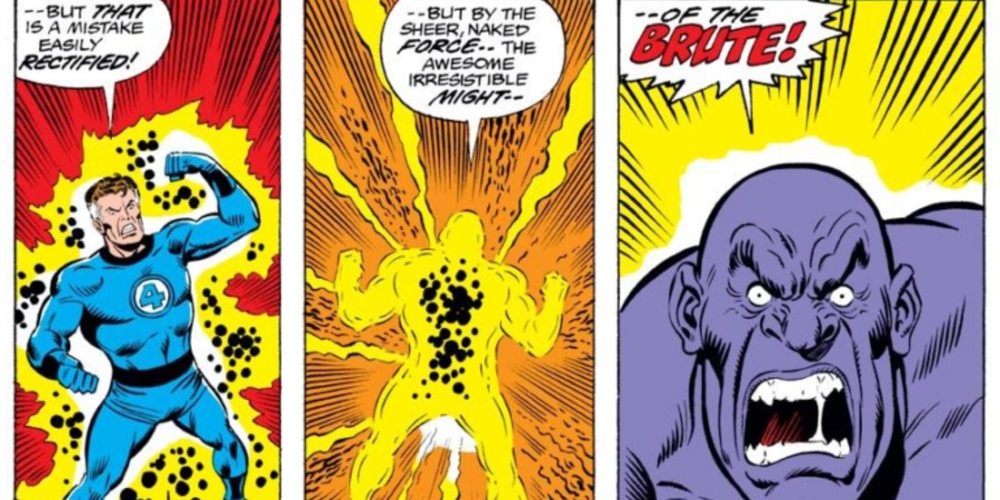 Reed Richards transforms into Brute from Marvel Comics.