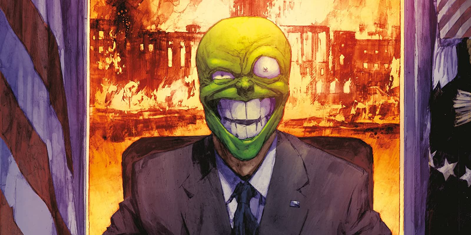 The Mask sitting in the Oval Office in The Mask comics
