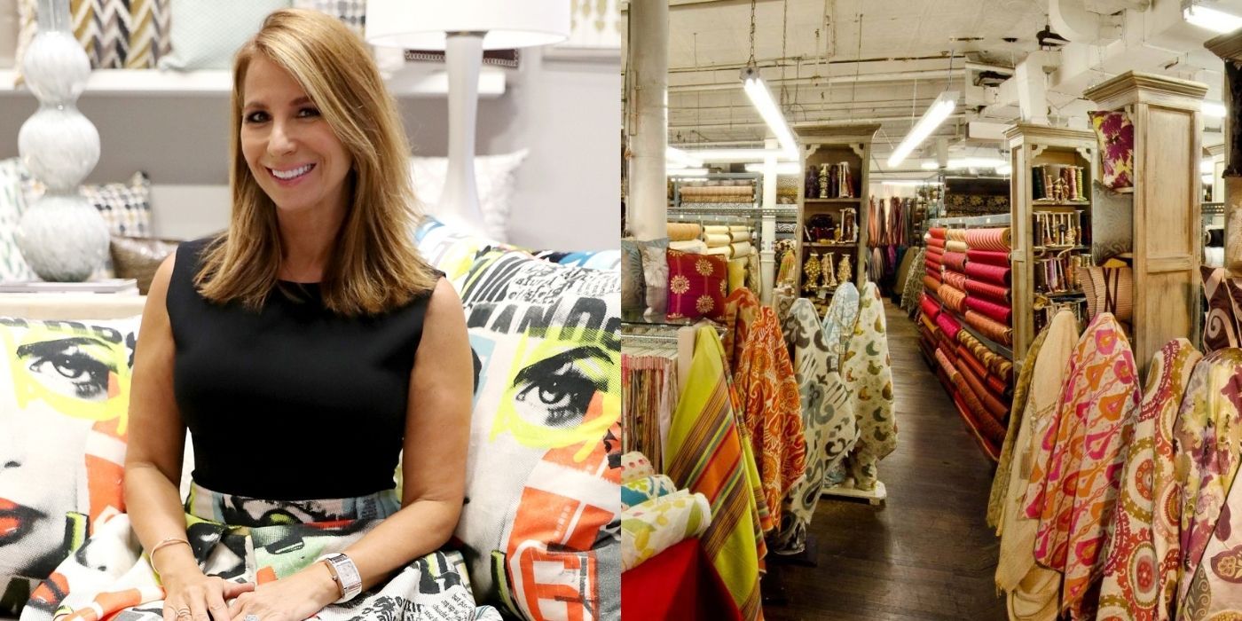 A split image of Jill Zarin and her fabric shop in New York from RHONY