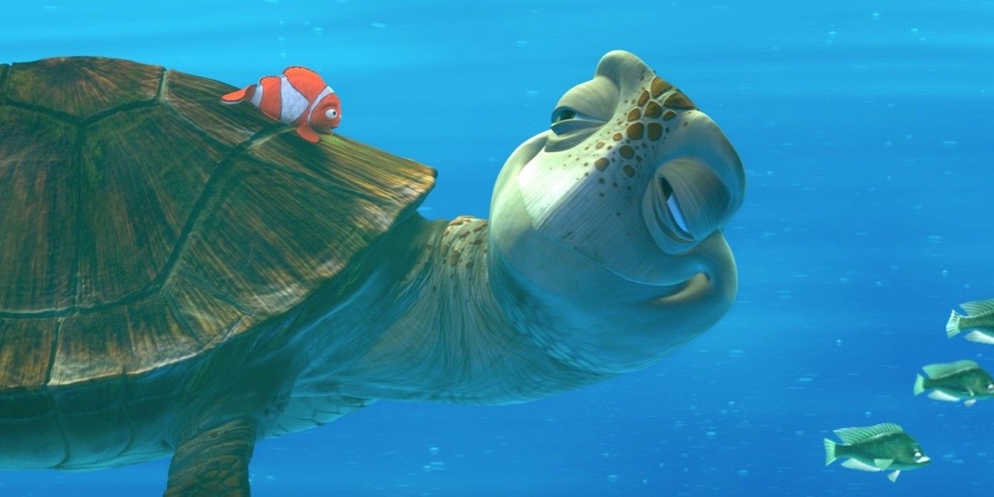 Crush and Marlin in Finding Nemo
