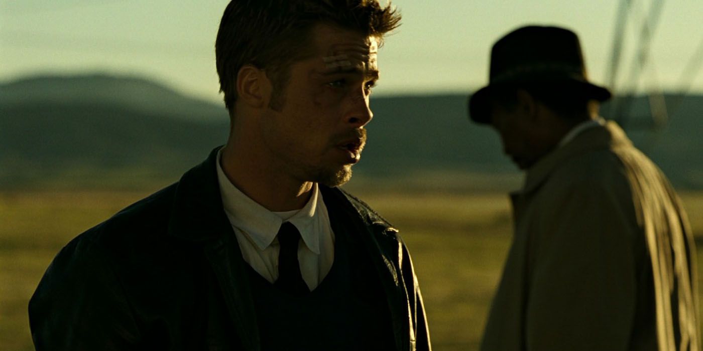 David and William standing in a field in Se7en