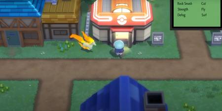 Een Rapidash de speler volgt karakter rond in Pokémon Briljant Glanzende Parel