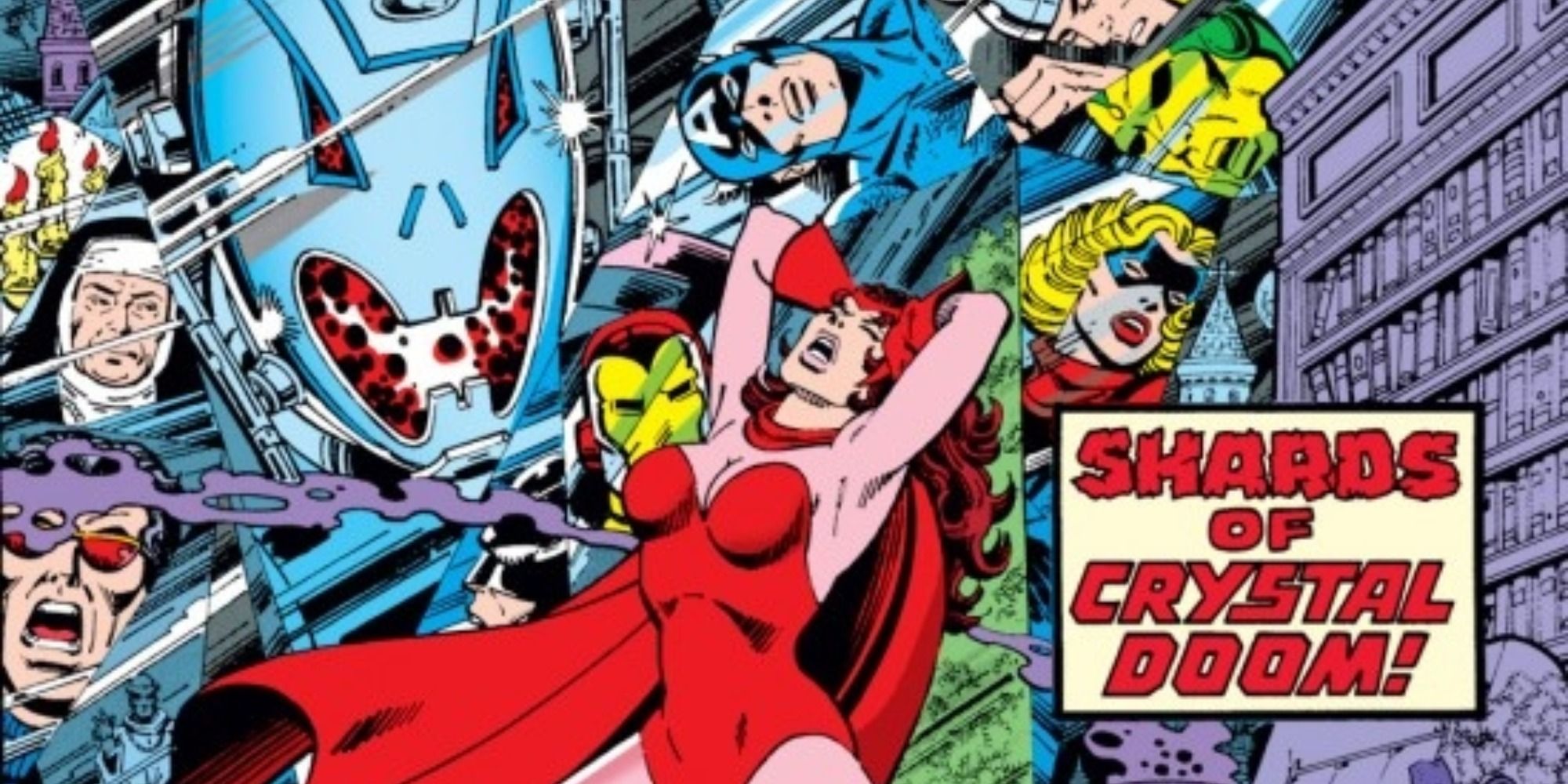 Ultron fights the Scarlet Witch in Marvel Comics.