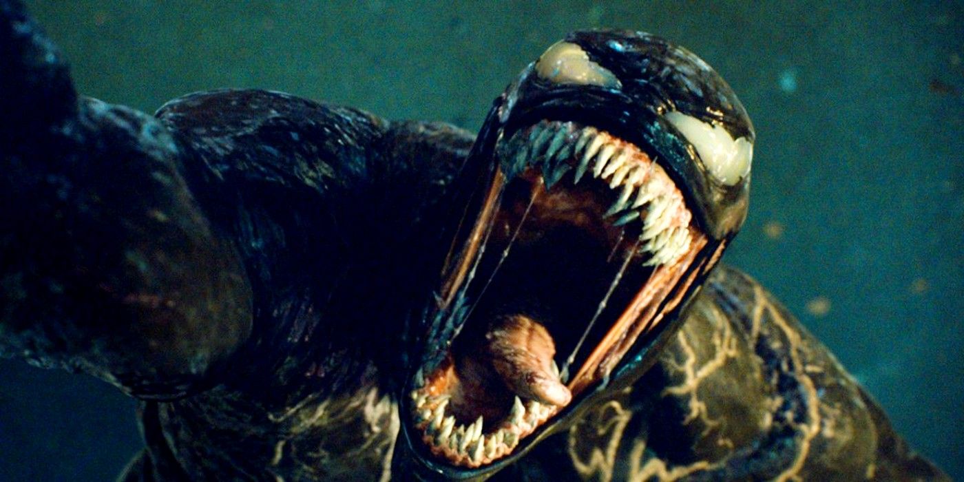 Venom opening his mouth wide in Let There Be Carnage