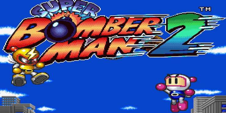 The opening screen of Super Bomberman 2 on Super Nintendo