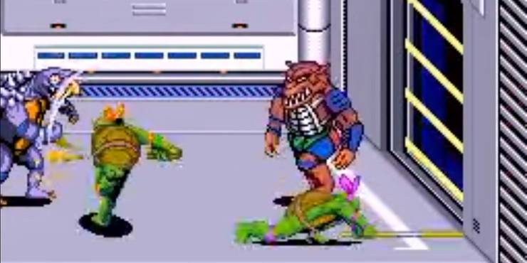 A screenshot of Teenage Mutant Ninja Turtles in Super Nintendo