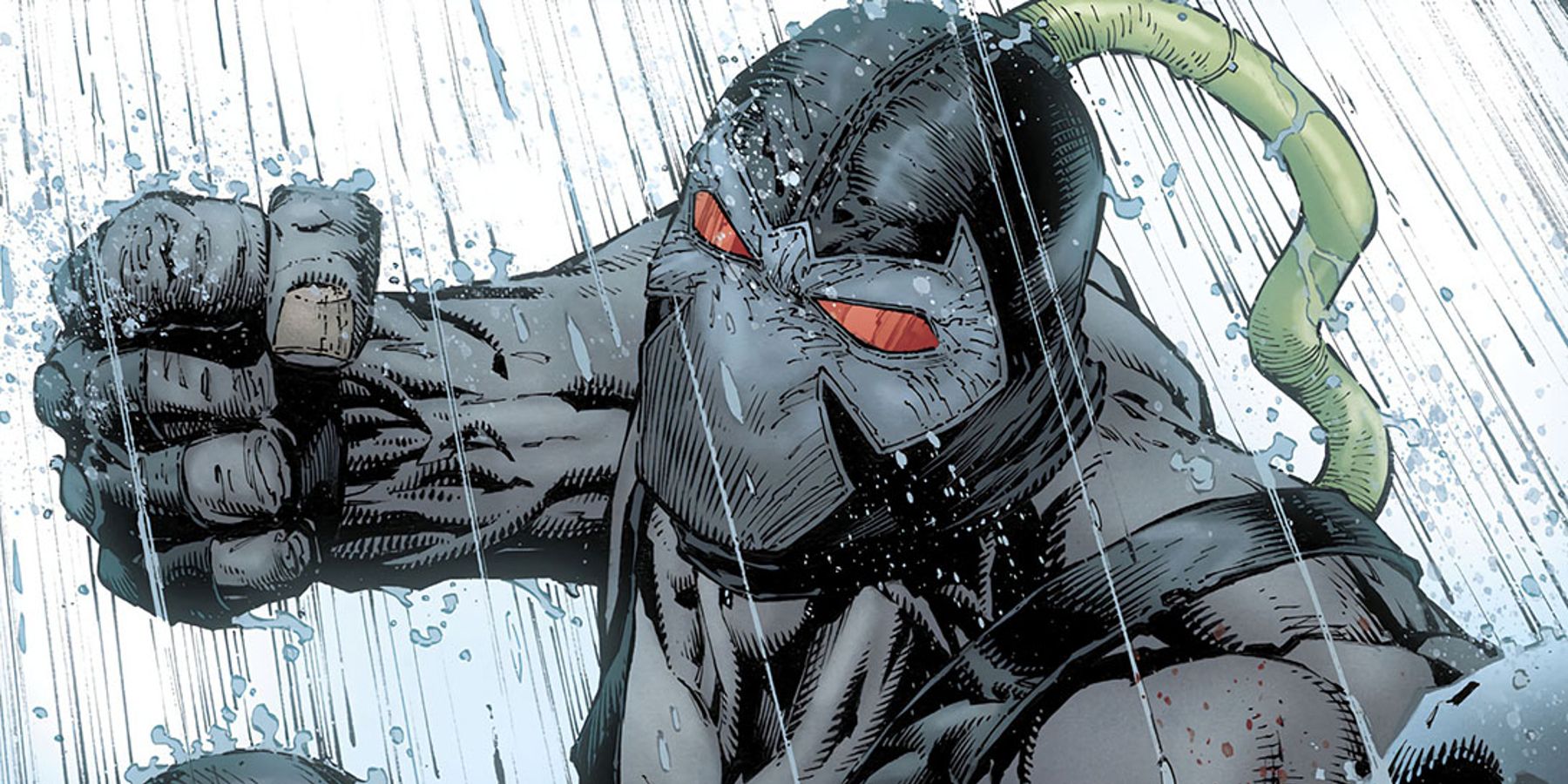 Bane battling Batman in the rain in Batman comics