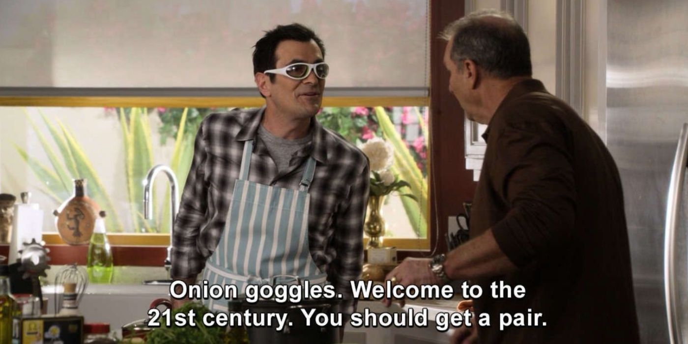 Phil talking to Jay about onion goggles on Modern Family