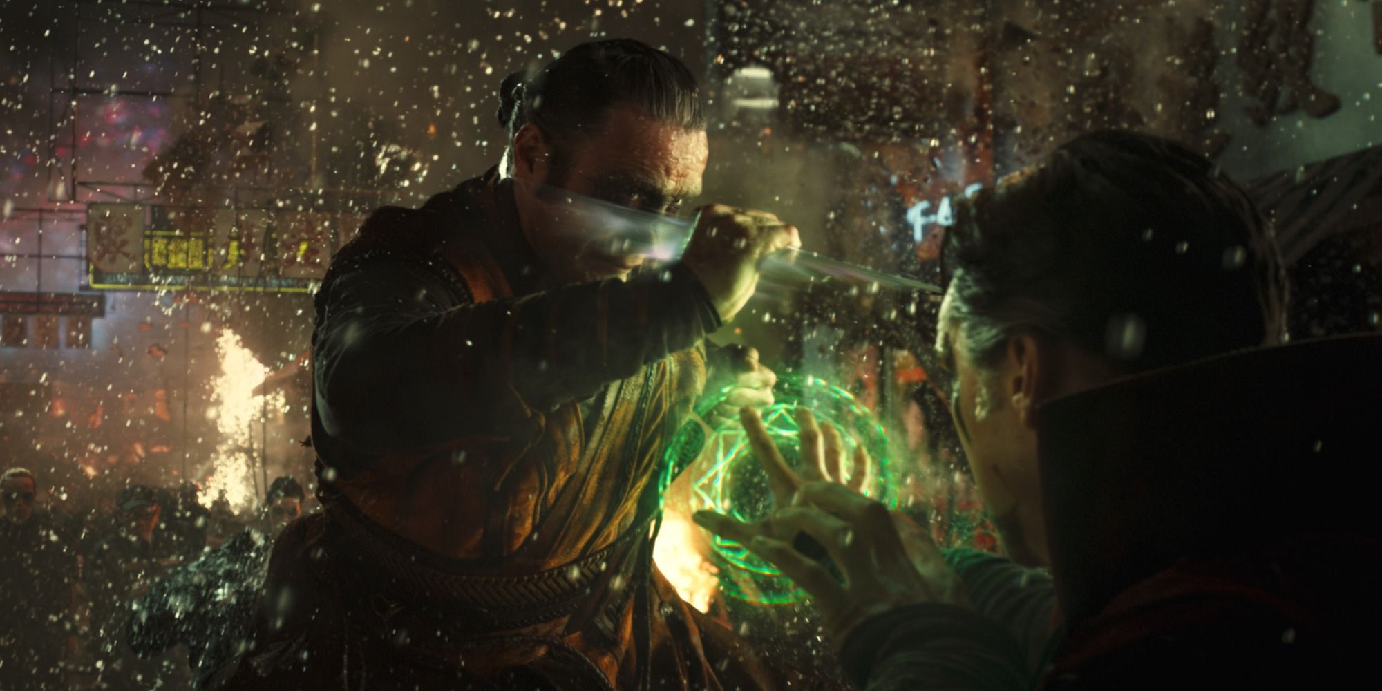 Stephen Strange stops Kaecilius with the Time Stone in Doctor Strange