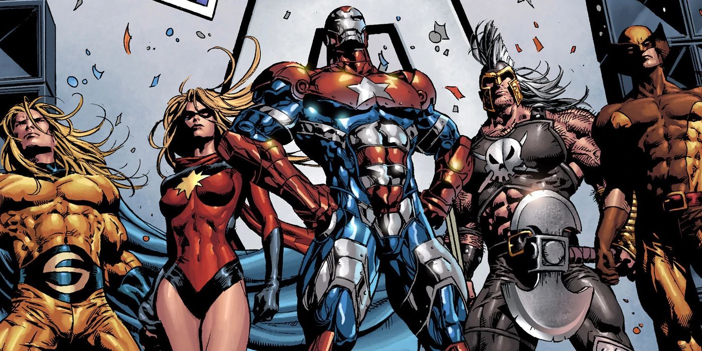 Norman Osborn as the Iron Patriot leading his Avengers team