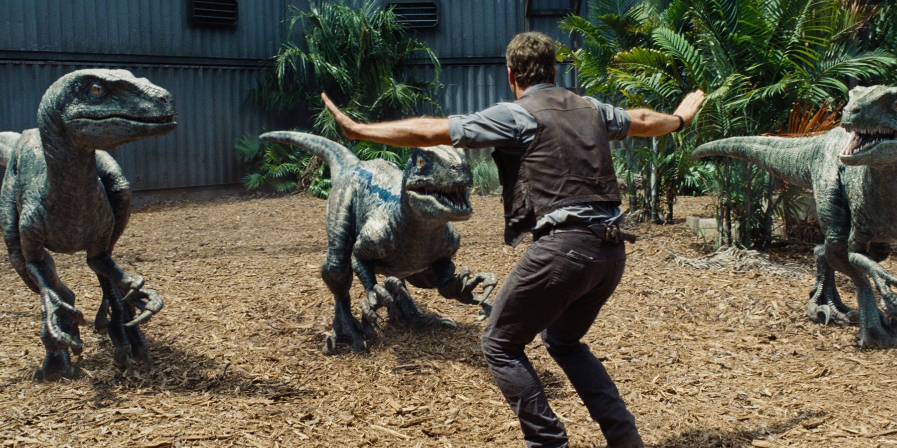 Owen Grady holding the Raptor Squad back in Jurassic World
