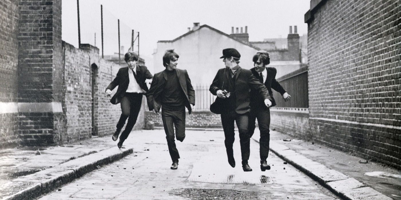 The Beatles running down an alley in A Hard Days Night