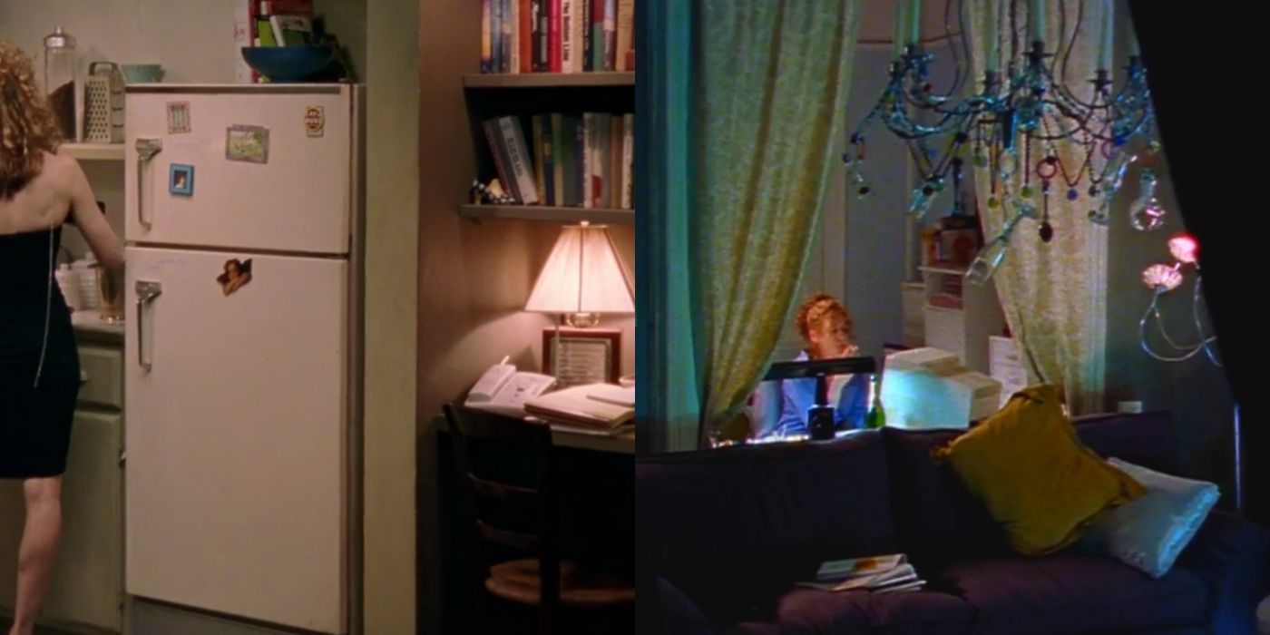 A split image of Carries apartment in SATC season 1